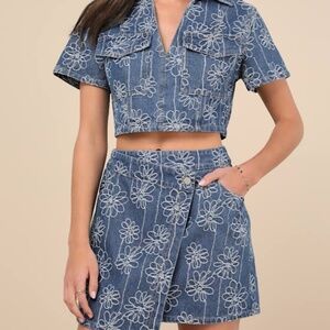 Lulus Nicest Aura Medium Wash Embroidered Denim Two-piece Dress Blue - Size XS